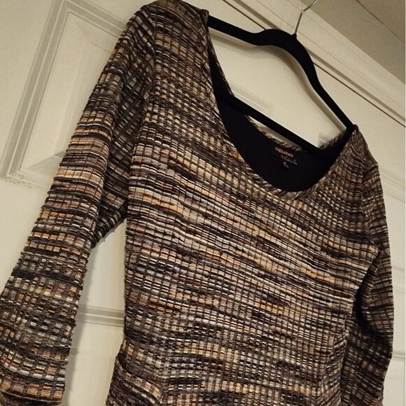 Signature by Robbie Bee stretchy black and tan fit and flare dress M - Picture 2 of 4